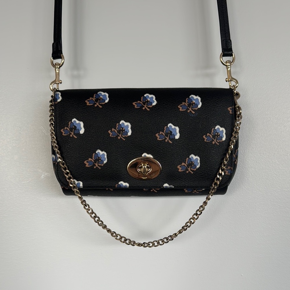 Coach Black and Blue Crossbody Bag with Gold-Toned Closure